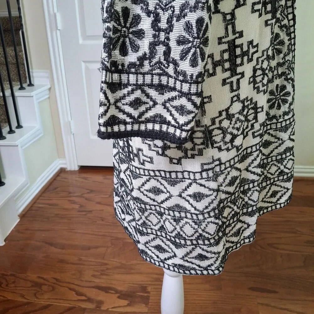 Revolve Antik Batik Dress Black White M Embroidered Tassel Boho Romantic Goth